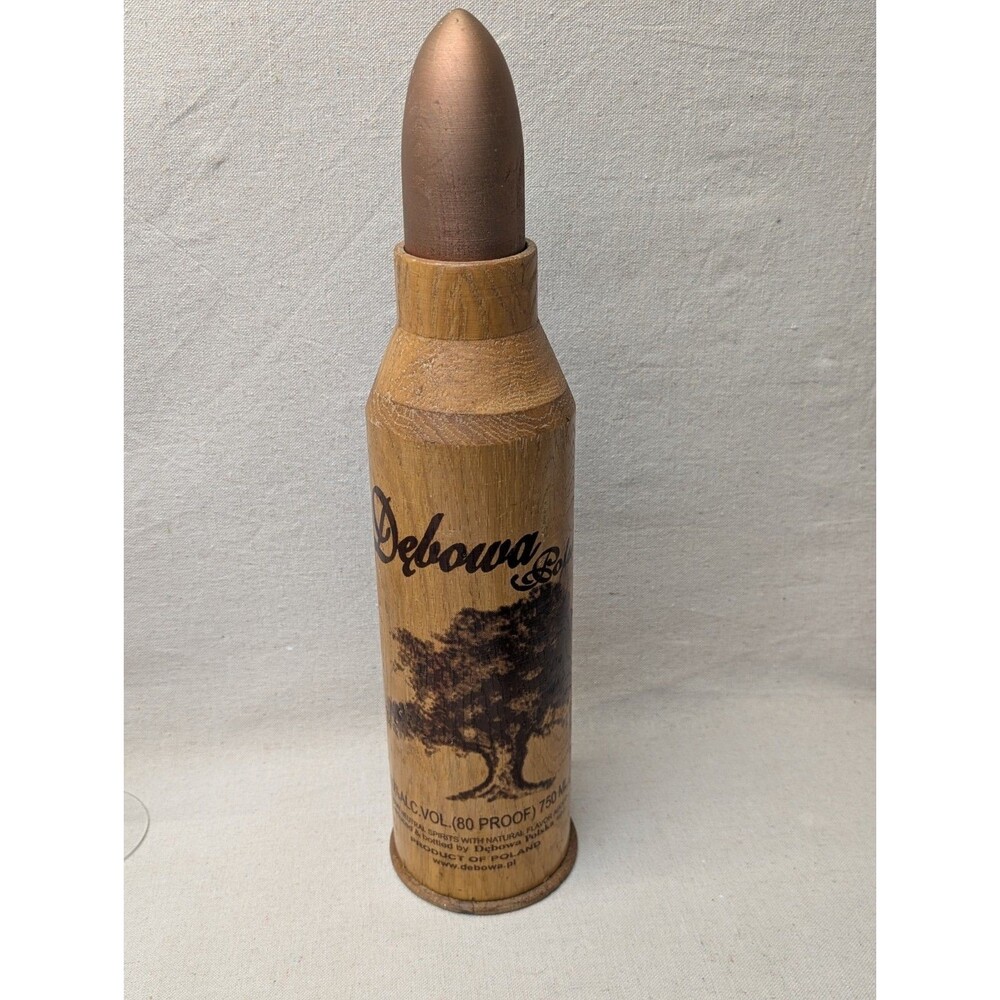 Vintage Debowa Polska Empty Vodka Bottle Wooden Military Bullet Shape Oak 750ml